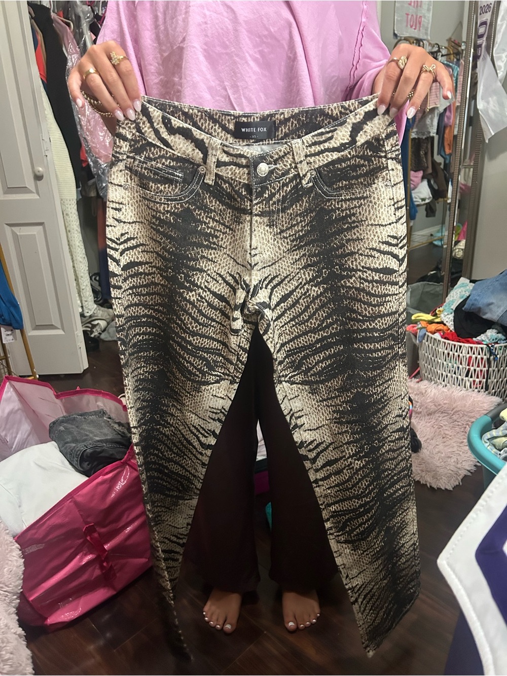 White fox Women’s Animal Print jeans  in Black/Cream